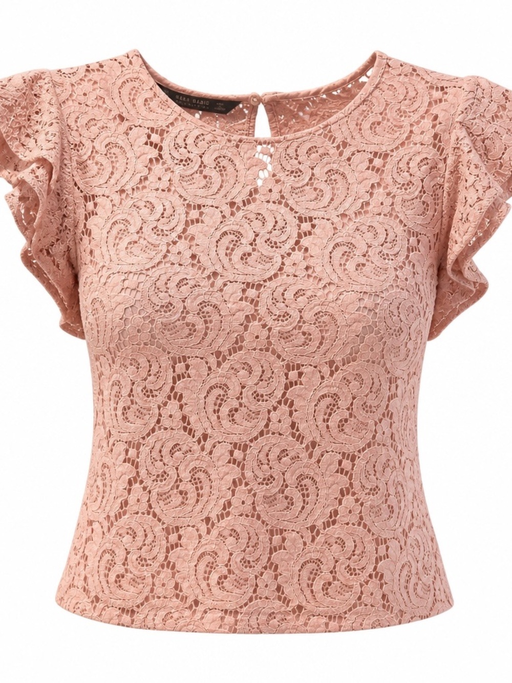 Zara Pink Crochet Lace Ruffle Neck Top